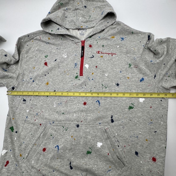 Champion XL Authentic Athleticwear Quarter Zip Paint Splatter Grey Hoodie EUC - Picture 4 of 9